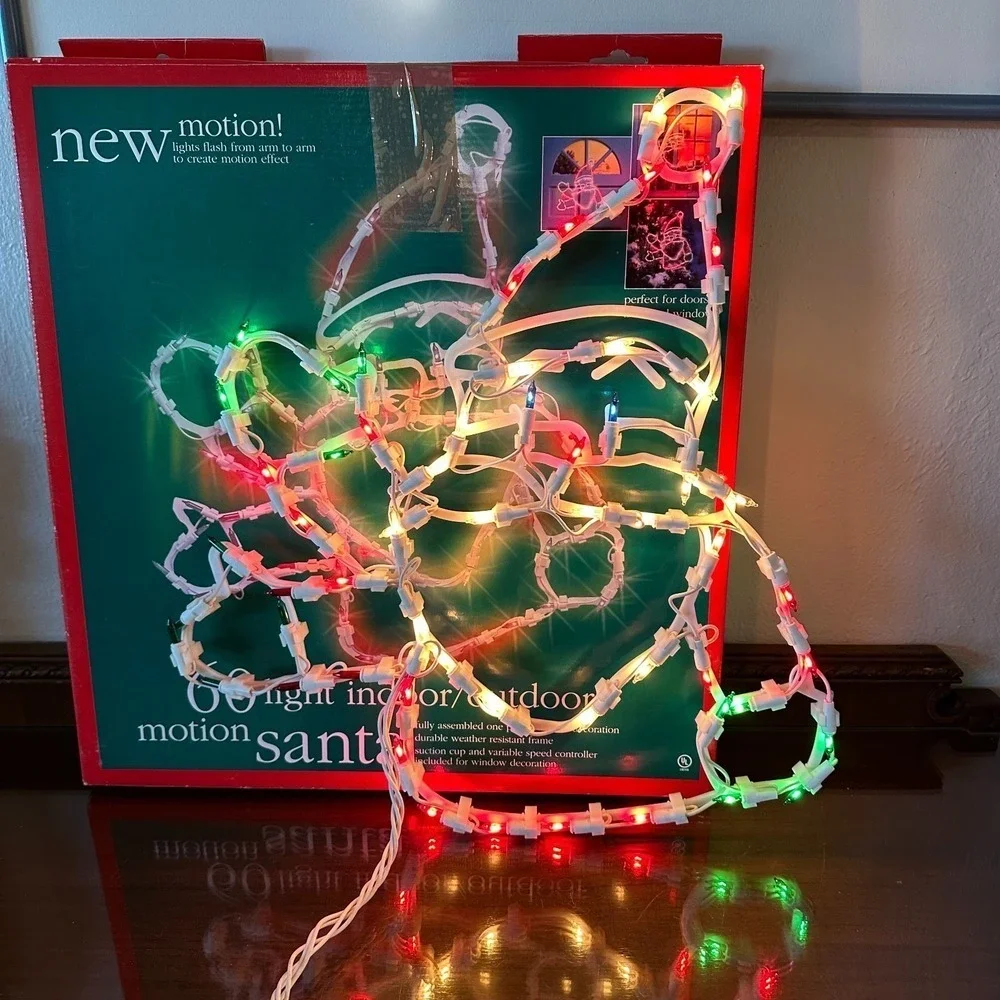 Vintage Christmas Lighted Waving Santa Claus Face Lights Holiday Window 17